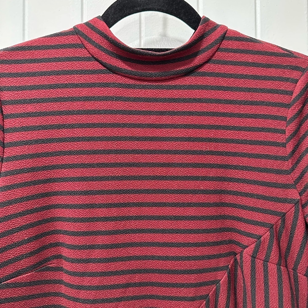Hutch Striped Long Sleeve Dress in Black and Burgundy - Picture 6 of 10